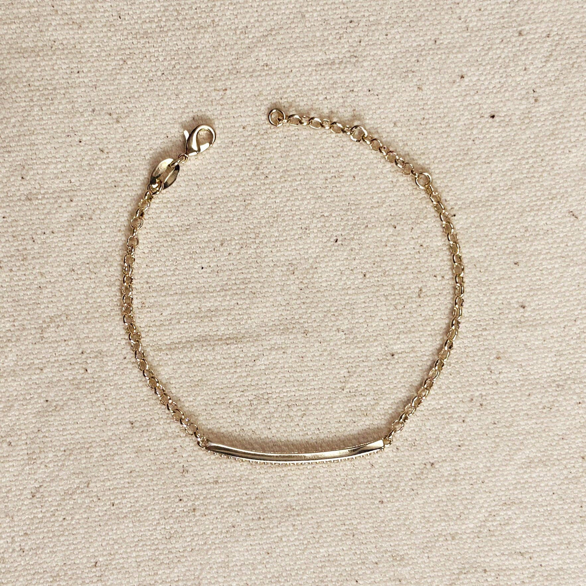 stacking bracelet, layering bracelet, sparkle bracelet, diamond look bracelet, modern gold bracelet, simple gold bracelet, 2mm bar bracelet, petite CZ bracelet, gold filled jewelry, demi fine jewelry, non tarnish bracelet, water resistant bracelet, hypoallergenic bracelet, affordable gold bracelet, Cartier inspired bracelet, Cartier look alike brace