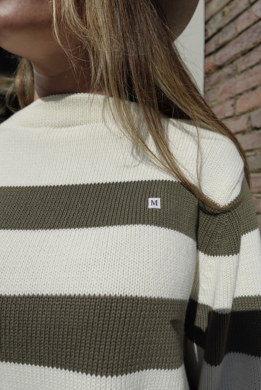 OLIVE & OFF WHITE STRIPED KNIT SWEATER