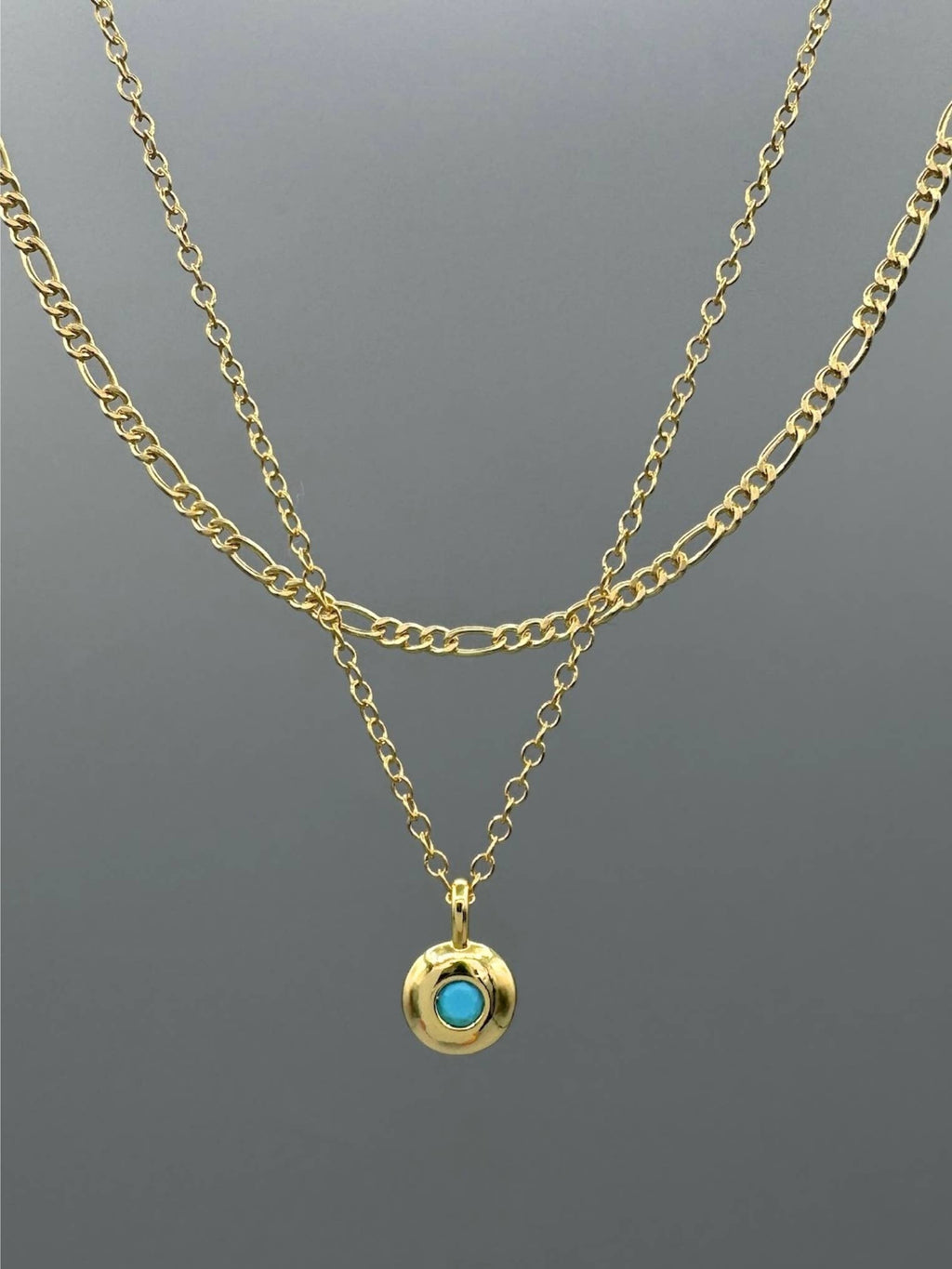 turquoise CZ necklace, cubic zirconia necklace, gold button necklace, dainty gold necklace, delicate gold necklace, layering necklace,