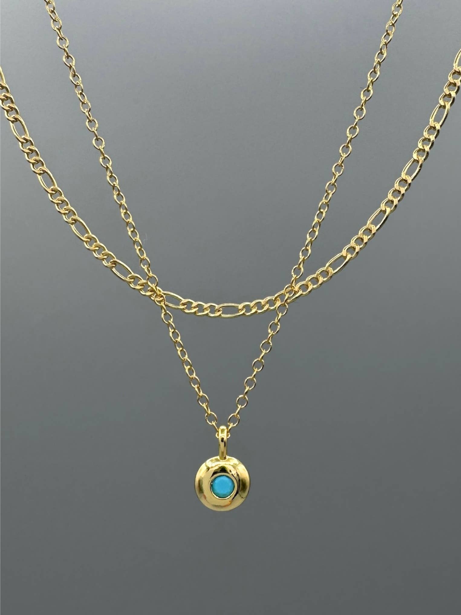 turquoise CZ necklace, cubic zirconia necklace, gold button necklace, dainty gold necklace, delicate gold necklace, layering necklace,