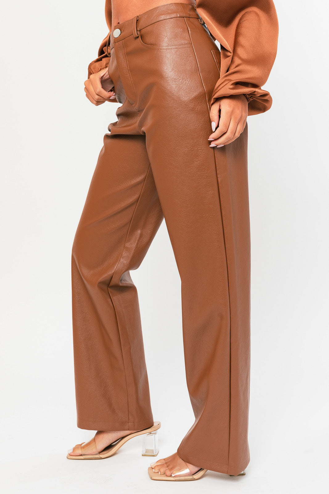 HDE Women's Faux Leather Pants High Waisted Trousers with Pockets Camel  Brown - XL - Walmart.com
