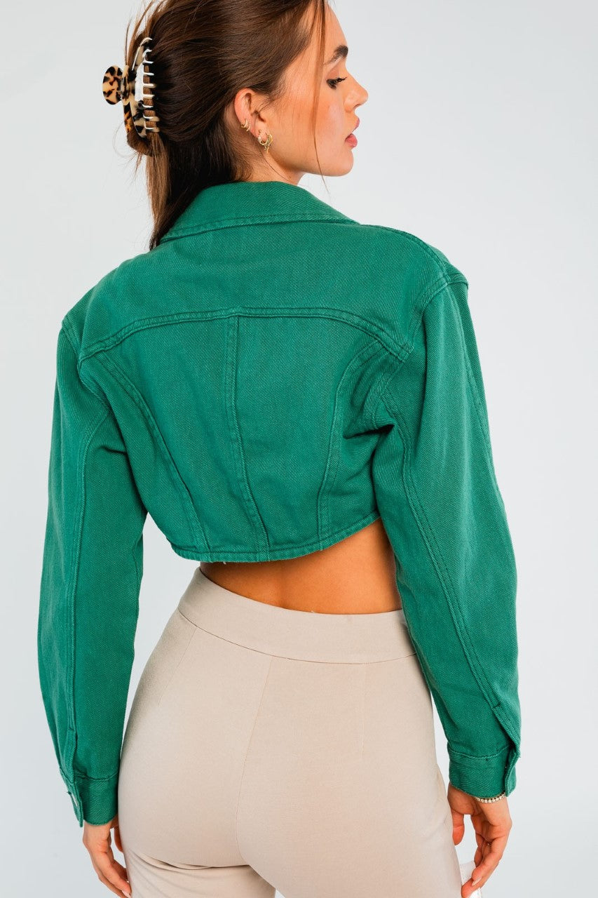 RUTHIE CROPPED GREEN WASHED TWILL JACKET