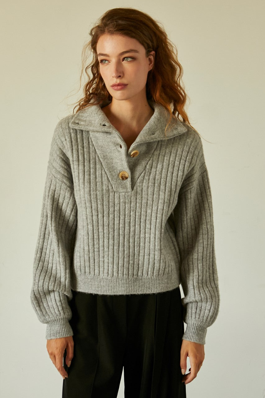 CORA BUTTON FRONT FUNNEL NECK SWEATER
