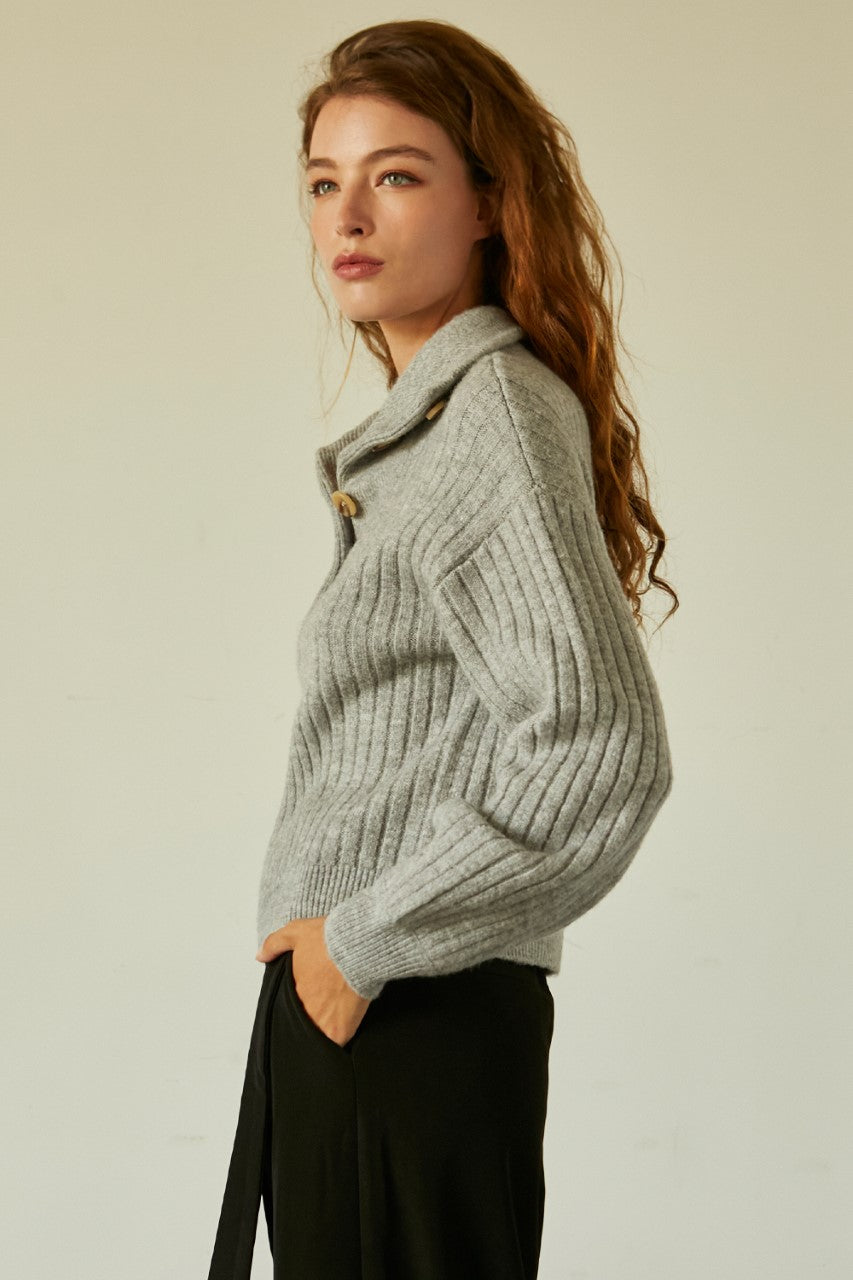 CORA BUTTON FRONT FUNNEL NECK SWEATER